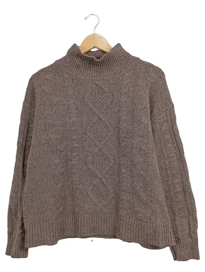Gap Damen Strickpullover Braun Gr. M 38 Zopfstrick Rollkragen Oversize Alpaka