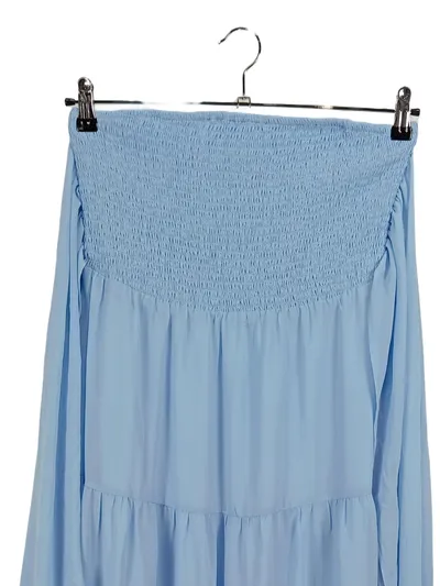 Grace Karin Damen Sommerkleid Midikleid Stufenrock Blau Gr. 38/M Langarm