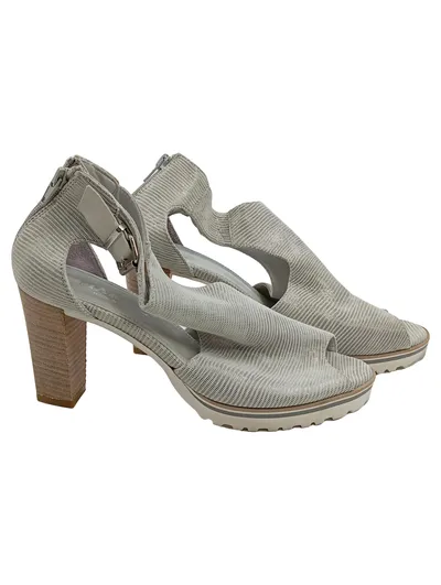 Maripé Damen Sandaletten Gr. 39 Grau Leder Blockabsatz Made in Italy