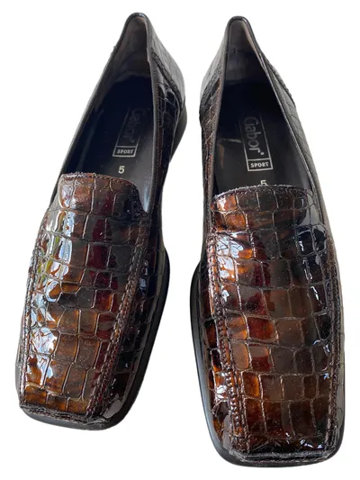 Gabor Damen Slipper Loafer Gr. 38 Braun Kroko-Optik Elegant