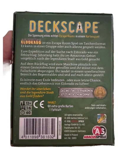 Deckscape Das Geheimnis von Eldorado Kartenspiel Escape Room Abacusspiele