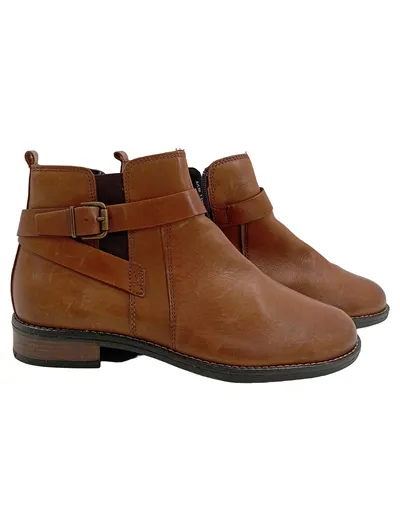 5th Avenue Damen Stiefeletten Leder Braun Gr. 37 Casual Schnalle