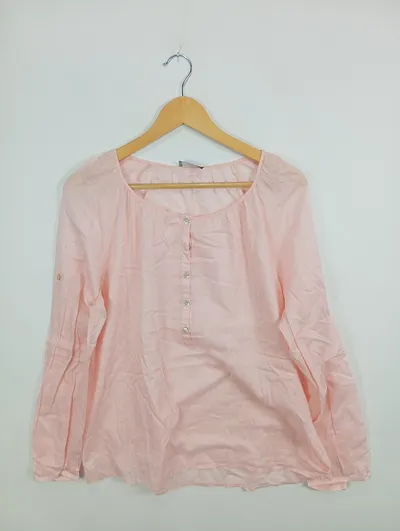 TAIFUN Damen Bluse Rosa Langarm Uni Baumwolle Freizeit Gr. 42 XL