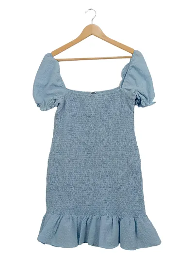 Addax Damen Freizeitkleid L Blau Feminin mit Puffärmeln & Rüschen