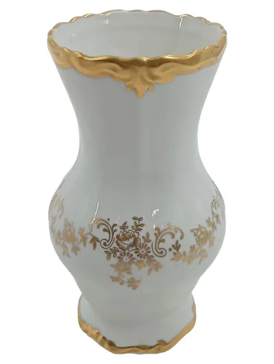 Weimar Porzellan Vase Weiß Gold Blumendekor Goldrand DDR 15cm