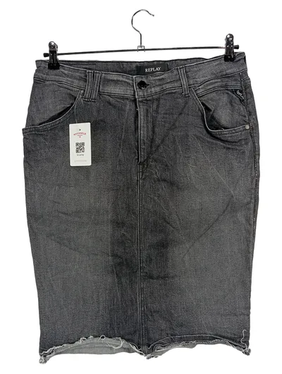 REPLAY Damen Jeansrock Gr. W-33 Grau Midirock Casual