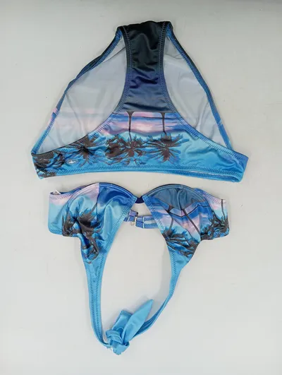 KangaROOS Damen Bikini 36 C Blau Palmen Strand Motiv Neckholder Bügel