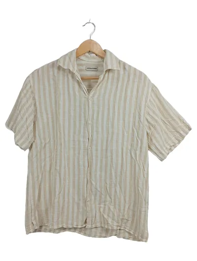 Jack & Jones Herren Freizeithemd Kurzarm Gestreift Beige Gr. S