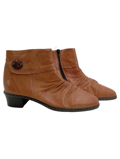Rieker Damen Stiefeletten Gr. 38 Braun Casual Leder Reißverschluss