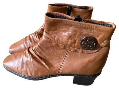 Rieker Damen Stiefeletten Gr. 38 Braun Casual Leder Reißverschluss