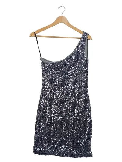 TFNC Paillettenkleid One-Shoulder Silber Damen Gr. S Minikleid Party
