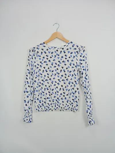 WE Kinder Langarmshirt Herzmuster Weiß Gr. 158/164 Rüschen Viskose