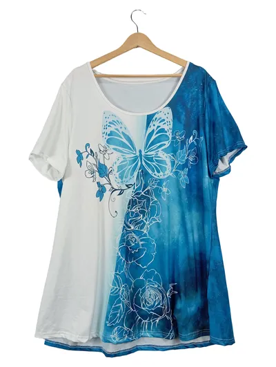EMERY ROSE Damen Pyjama Set Schmetterling Blumen Gr. 50 Blau Weiß