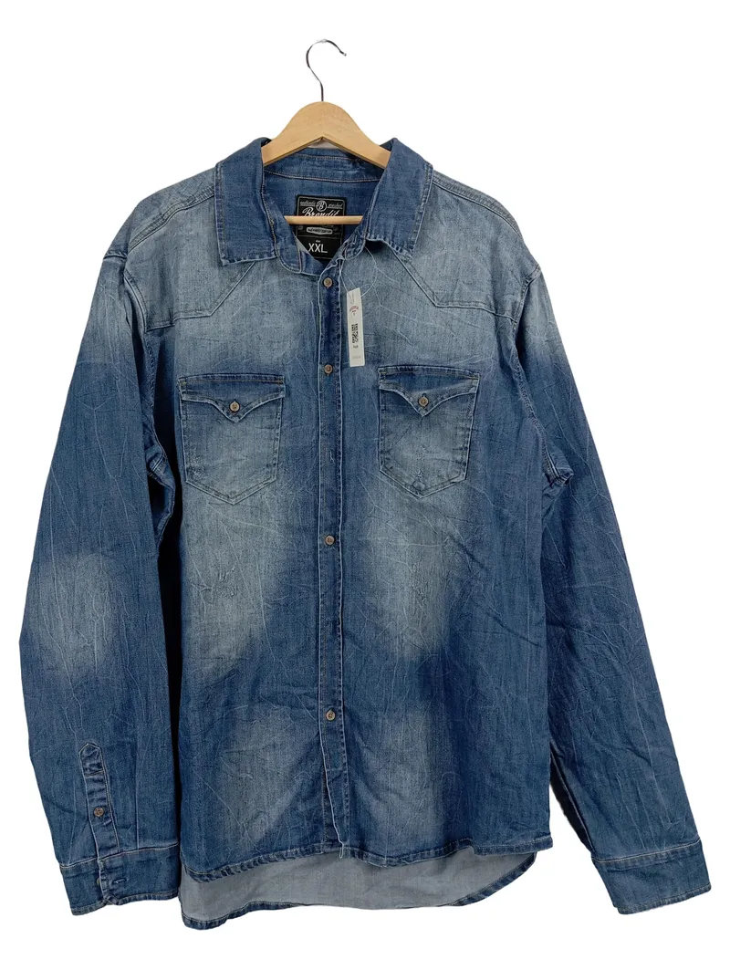 Brandit Herren Freizeithemd Jeanshemd Blau Casual Gr. 54/XXL 1