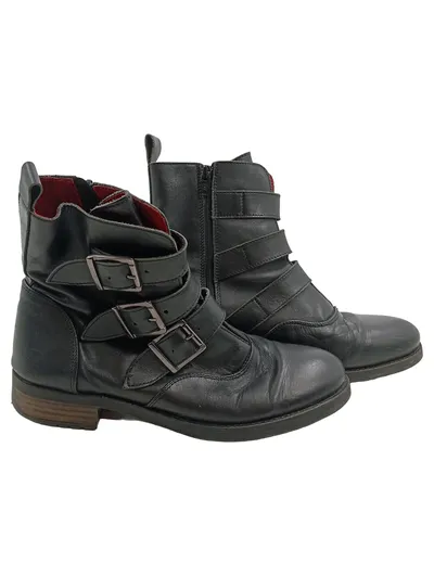Buffalo London Damen Stiefelette Leder Schwarz Schnallen Gr. 41