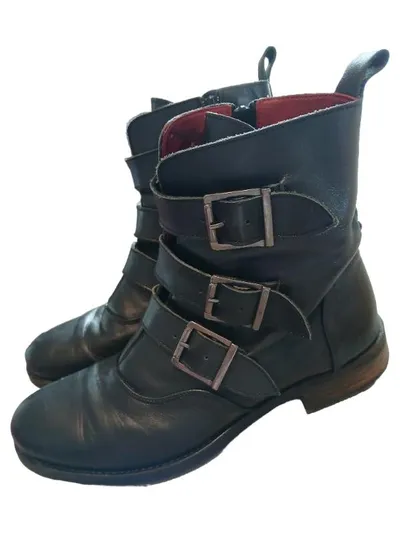 Buffalo London Damen Stiefelette Leder Schwarz Schnallen Gr. 41