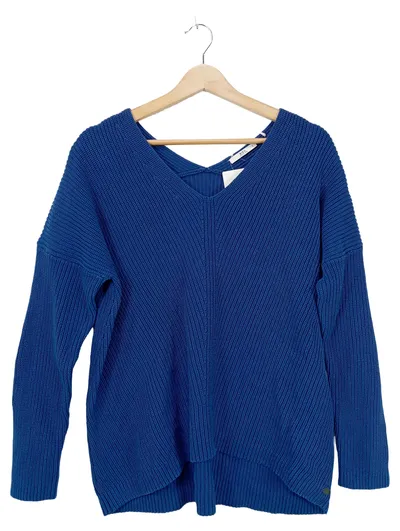 EDC by Esprit Damen Pullover Strickpullover Blau Gr. S 36 V-Ausschnitt