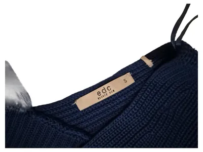EDC by Esprit Damen Pullover Strickpullover Blau Gr. S 36 V-Ausschnitt