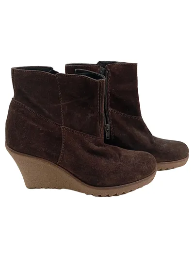 Esprit Damen Stiefeletten Keilabsatz Wildleder Braun Gr. 39 Ankle Boots