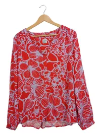 Emily van den Bergh Damen Bluse Gr. 42 Rot Blumenmuster Langarm Viskose 1