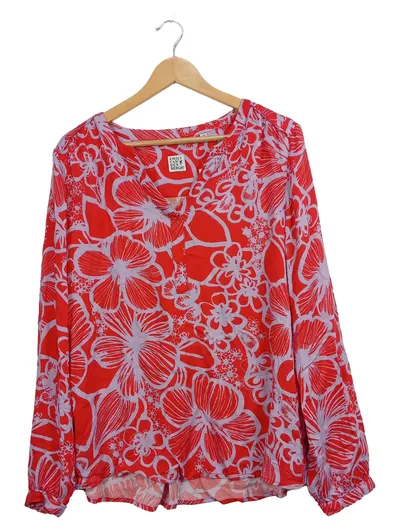 Emily van den Bergh Damen Bluse Gr. 42 Rot Blumenmuster Langarm Viskose