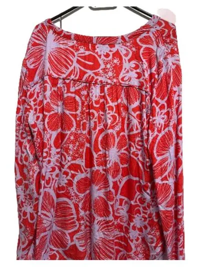 Emily van den Bergh Damen Bluse Gr. 42 Rot Blumenmuster Langarm Viskose