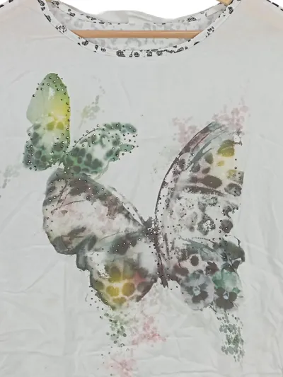 TAIFUN Damen T-Shirt weiß Gr. 38;M Schmetterlingsprint Strass