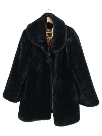 POMPÖÖS Damen Kunstpelzmantel Gr. 36 Schwarz Elegant Fellmantel