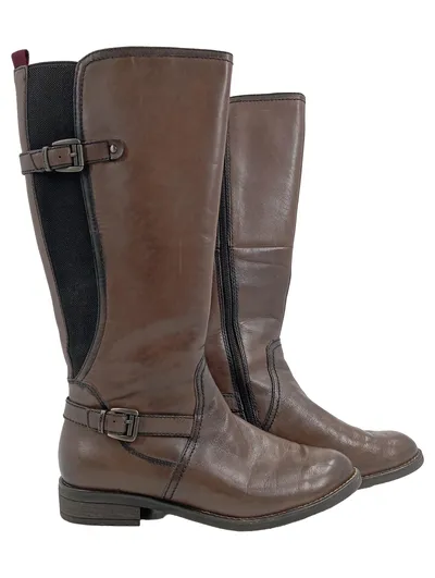 Tamaris Damen Stiefel Leder Braun Gr. 36 Casual Reißverschluss Schnalle