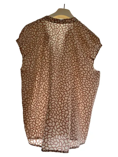 René Lezard Damen Bluse Gr. 42 Beige Abstrakt Muster Ärmellos Elegant