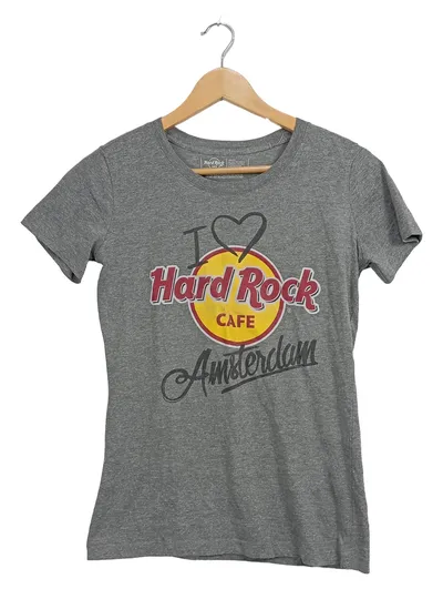 Hard Rock Cafe Damen T-Shirt Amsterdam Grau Gr. 36/S Logo-Print