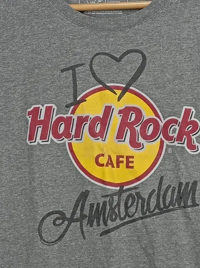 Hard Rock Cafe Damen T-Shirt Amsterdam Grau Gr. 36/S Logo-Print