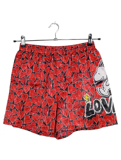 PEANUTS Snoopy Shorts Herren M Herzen Love Print Rot Schwarz