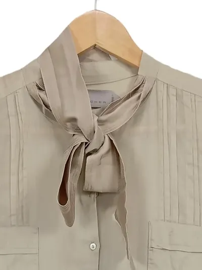 Schumacher Damen Blusenkleid Gr. 42 Beige Elegant Schleife