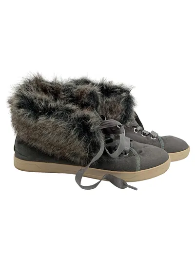 DKNY Damen Stiefelette Gr. 40 Grau Casual Fellbesatz Sneaker Boots