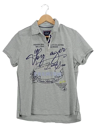 Emily van den Bergh Damen Poloshirt Gr. 38/M Grau Casual Sportlich Maritim
