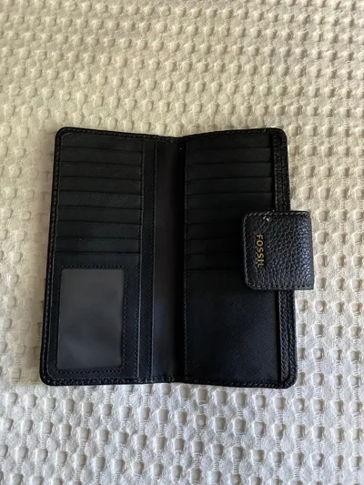 Fossil Damen Geldbörse Schwarz Leder Portemonnaie Modern