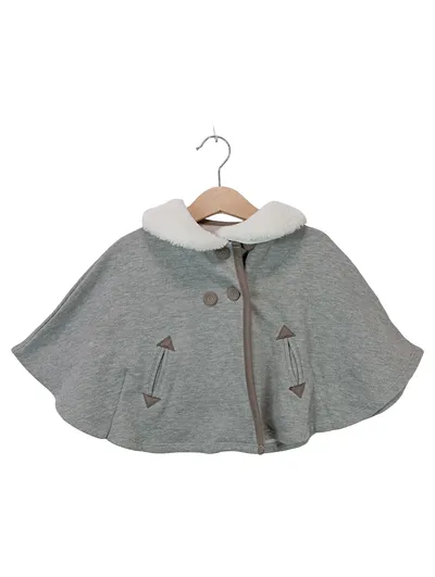 Aphorism Baby Poncho Cape Gr. 80 Grau Fellkragen Knöpfe Mädchen