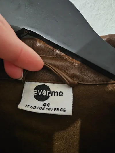 everme Damen Kunstlederjacke Hemdstyle Braun Gürtel Gr. 44 XXL