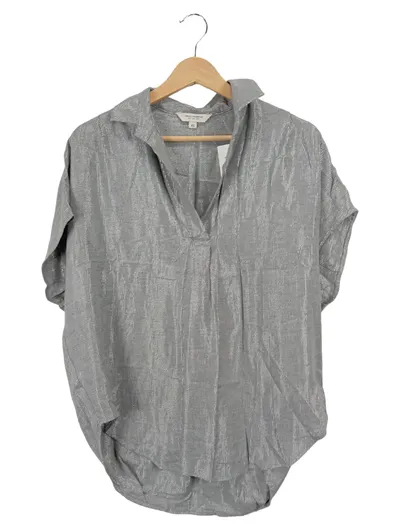 French Connection Damen Bluse Grau Metallic Gr. 34/XS Kurzarm Modern