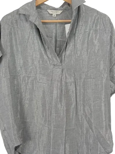 French Connection Damen Bluse Grau Metallic Gr. 34/XS Kurzarm Modern