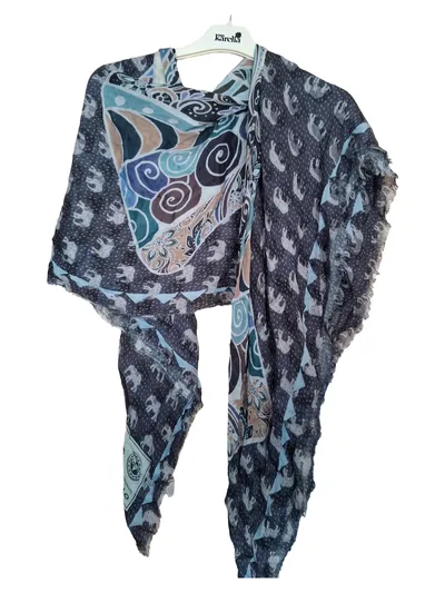Codello Damen Schal Elefantenmuster Blau Baumwolle 140x130 cm Tuch