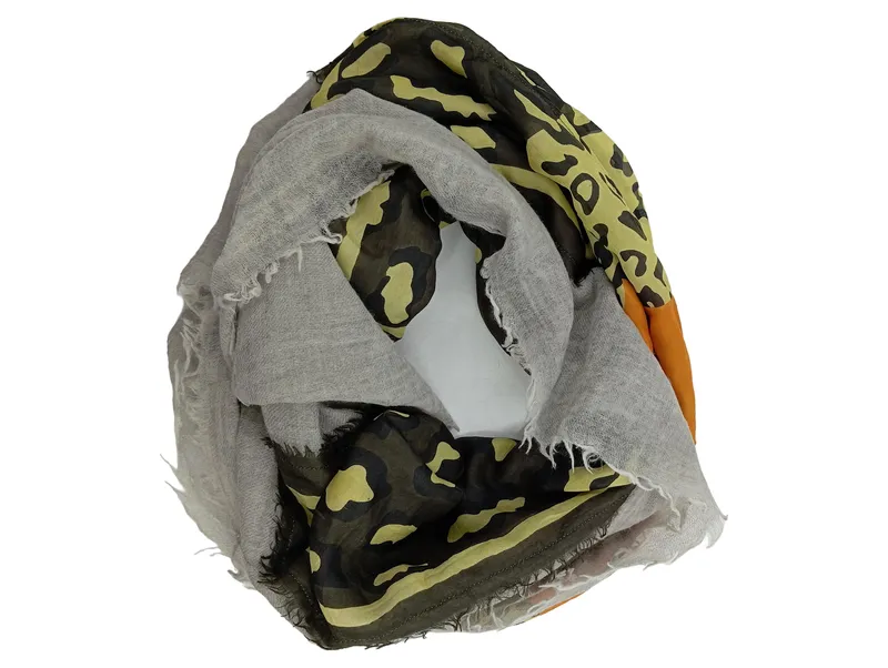 Black Colour Damen Schal Leopardenmuster Wolle Grau Gelb Orange 147x135cm 2
