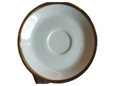 Tirschenreuth Tasse Unterteller Porzellan Klassisch Weiß Strukturmuster Metallic