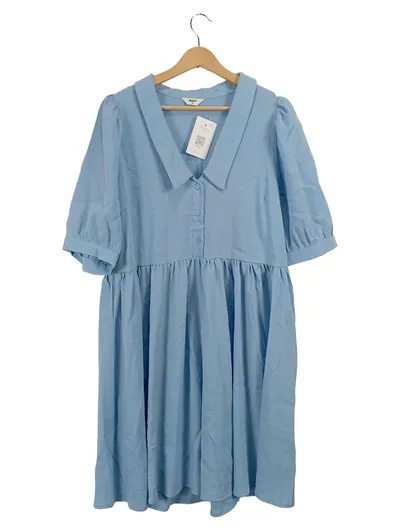 OBJECT Damen Freizeitkleid Gr. 40 Blau Kurzarm Babydoll Kragen