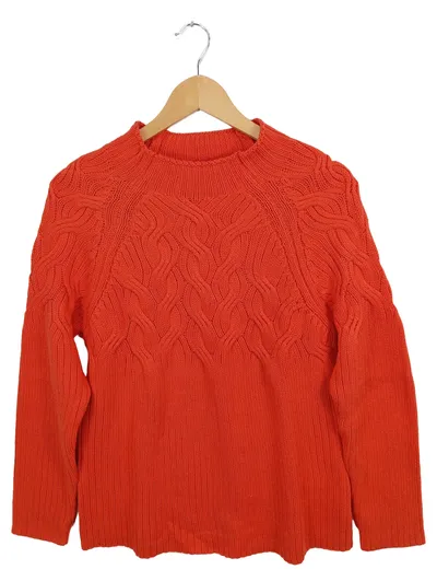 MONA Damen Pullover Zopfmuster Orange Gr. 42/XL Strickpullover Casual