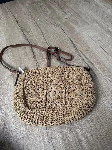 Parfois Umhängetasche Häkeltasche Bohemian Beige Leinen Damen Crossbody 3