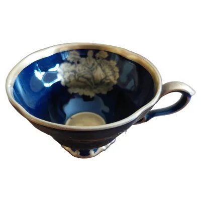 Lindner Teetasse Echt Kobalt Porzellan Blau Goldrand Figuren Vintage Elegant