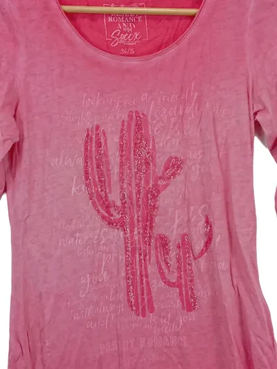 SOCCX Damen T-Shirt Pink Gr. 36/S Kakteen-Print Casual 3/4-Arm