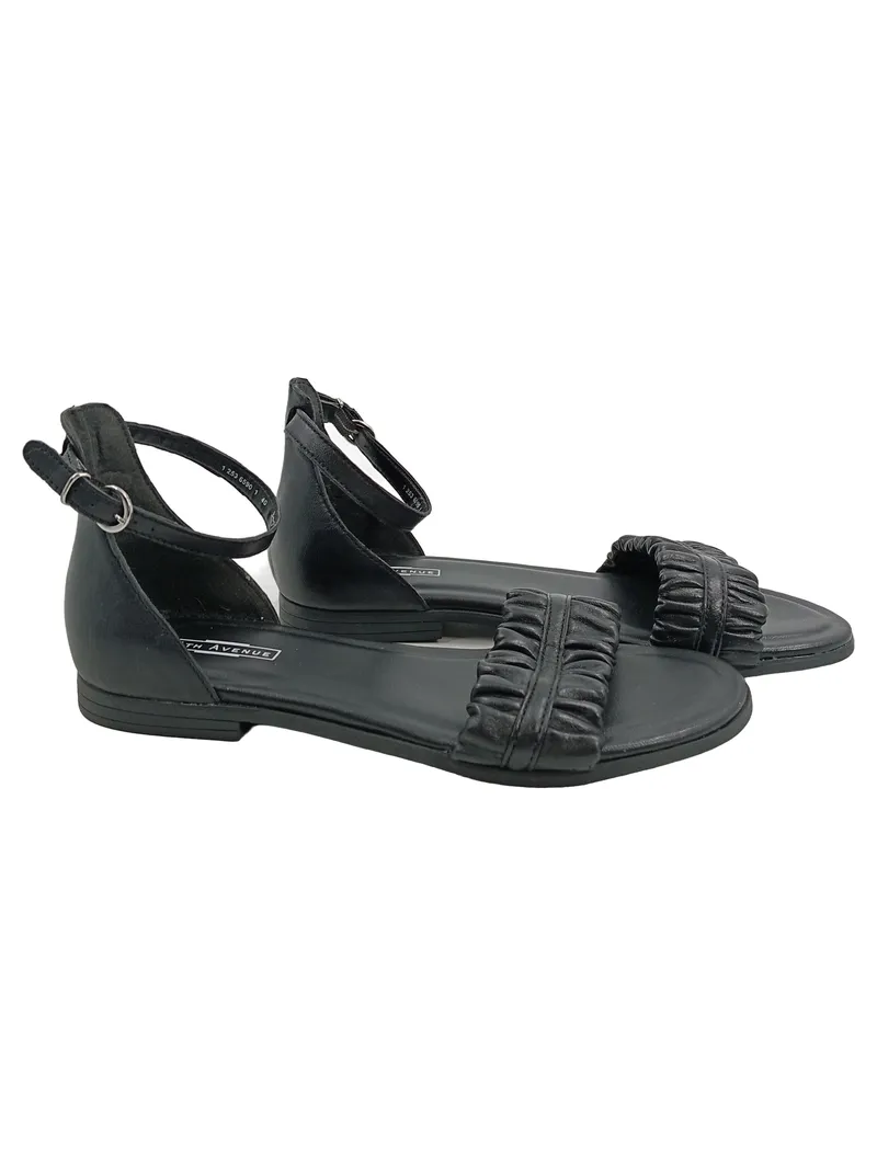 5th Avenue Damen Sandalen Gr. 40 Schwarz Feminin mit gerafftem Zehenriemen 1